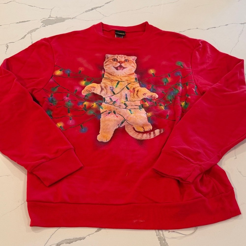 Fifth Sun Red Cat Graphic Crewneck Sweater